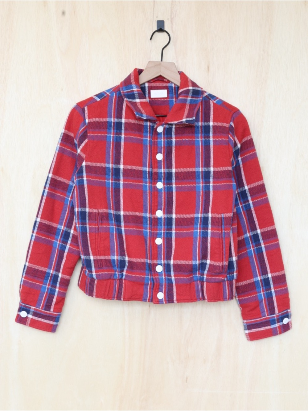 MOTHER The Happy Camper Jacket I'll Get Right On That Plaid Red Blue Small - Picture 3 of 5